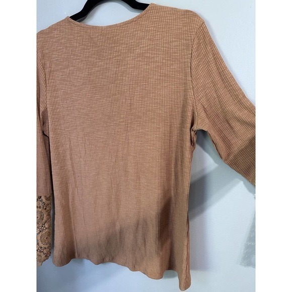 Miselon Womens Long Sleeve Henley Shirt V Neck Lace Button Top Ribbed Knit Large - Picture 9 of 10